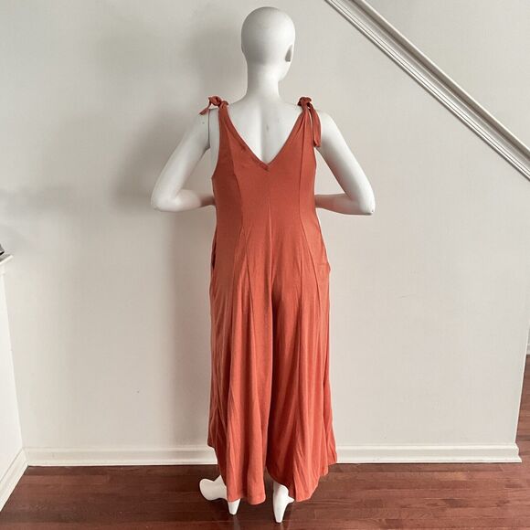 New FP Beach Alice Wide Flare Leg Jumpsuit One-piece Cinnamon Tie Shoulder XS - Picture 3 of 12